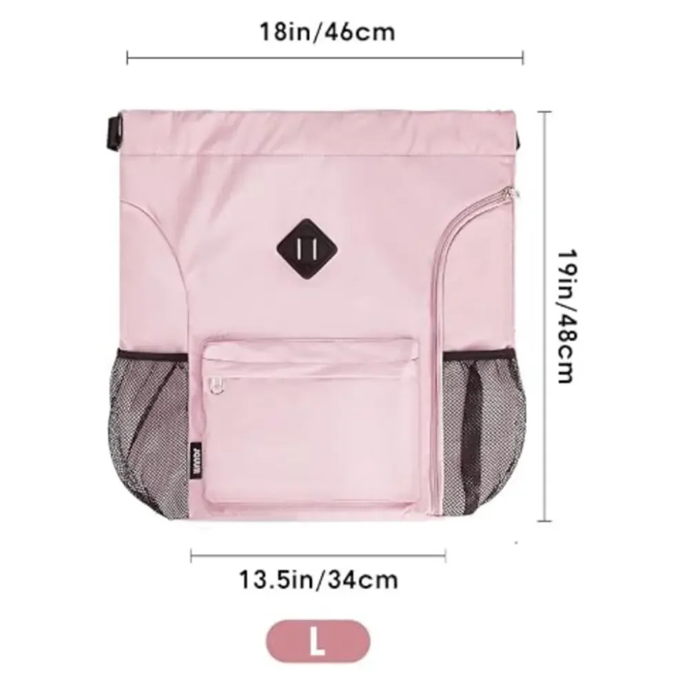 Drawstring Backpack with Shoe Compartment, Sports Gym Bag, Water-Resistant- Pink